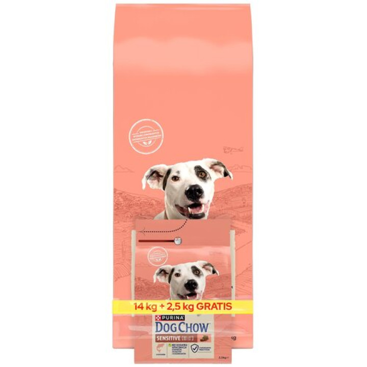 Корм для собак Purina Dog Chow Sensitive лосось 14 кг + 2.5 кг
