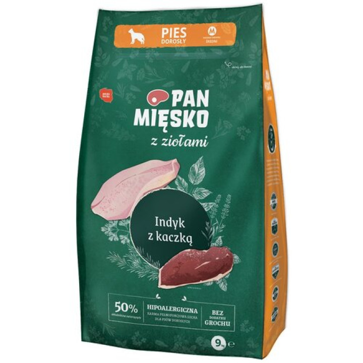 Корм для собак PAN MIĘSKO індичка з качка з травами 9 кг