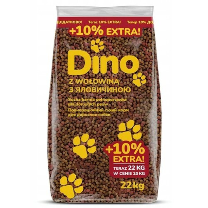 Корм для собак Dino з яловичиною 20 + 2 кг