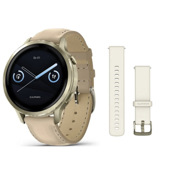 Смарт годинник Garmin Venu 4 41 mm Lunar Gold with Light Sand Leather Band (010-03013-03)