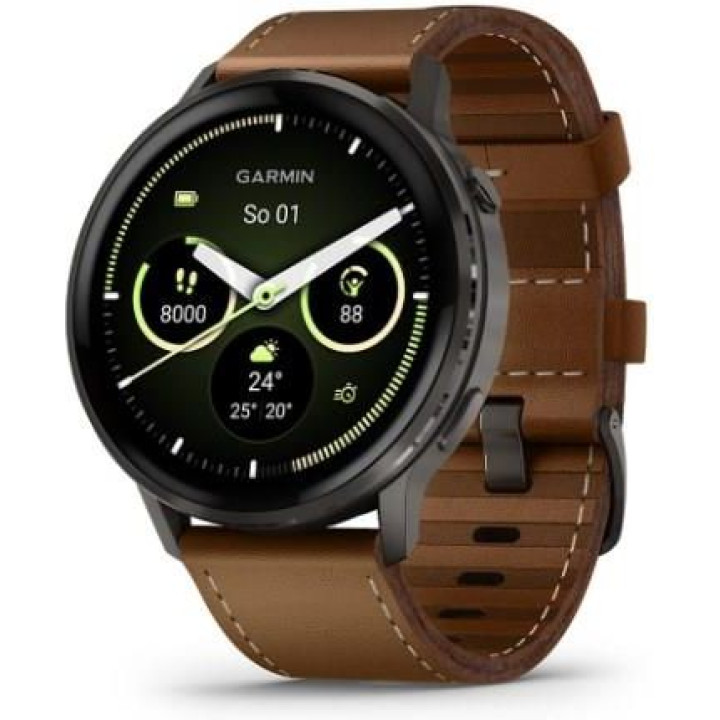 Смарт годинник Garmin Venu 4 45 mm Slate with Brown Leather Band (010-03014-03)