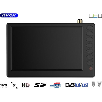 Телевізор портативний NVOX DVB5T 5" USB SD PVR DVB-T2 12V 230V Bat