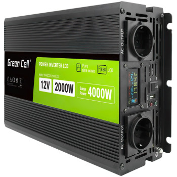Інвертор Green Cell 12V/230V 2000W/4000W (INVGC12P2000LCD)